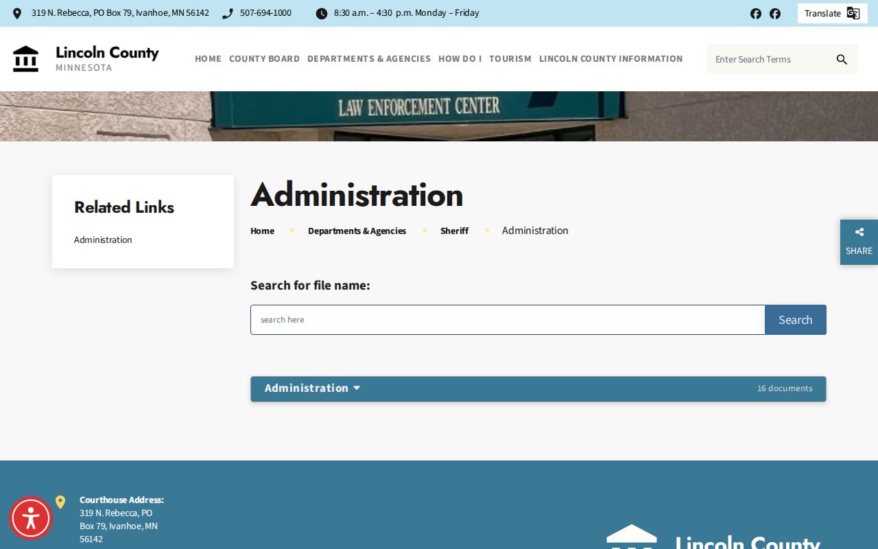 Lincoln County release source on the Sheriff administration page without a feed
