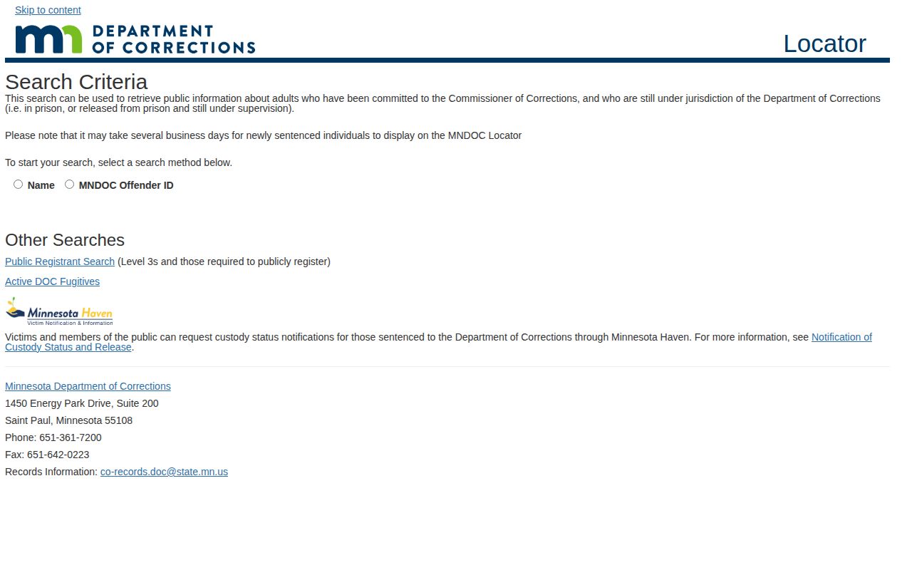 Lincoln County release search through the Minnesota DOC public offender viewer