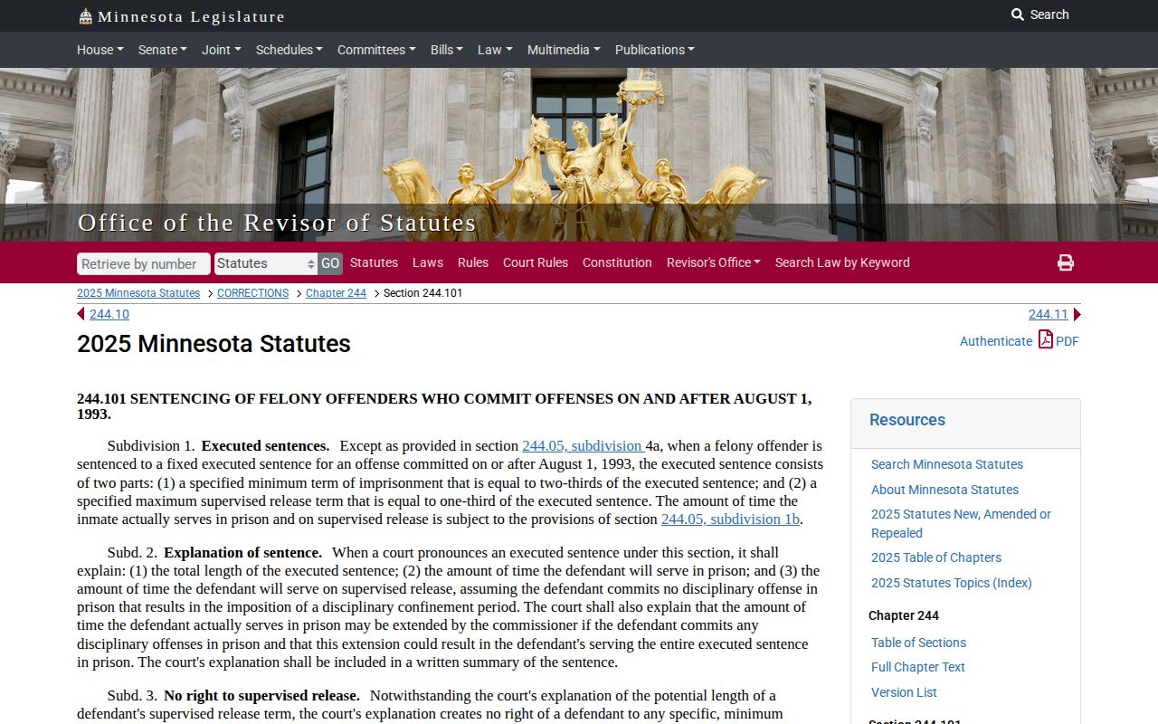 Minnesota sentence split statute for Lincoln County projected release dates